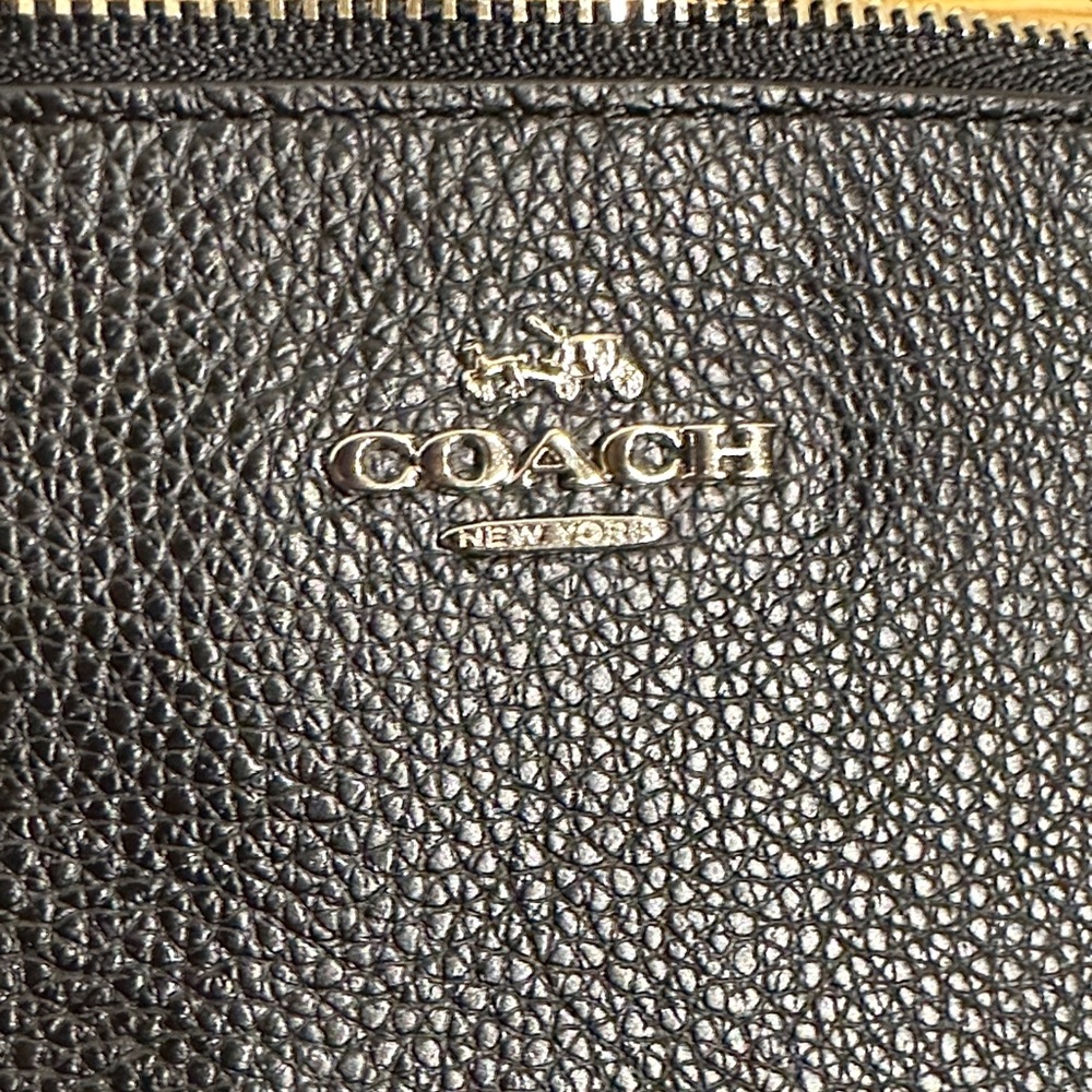 Coach Black Shearling Pebble Leather Small Wristlet Silver Hardware Pom Pom - Picture 3 of 7